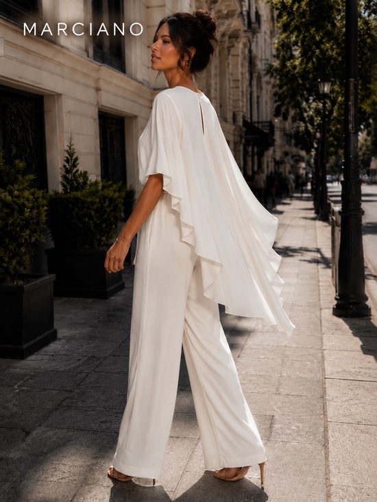 Marciano Pants - Marciano White Cape Sleeve Wide Leg Jumpsuit Made in USA Size M